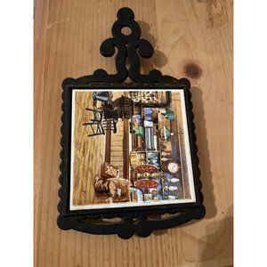 Vintage Norcrest Cast Iron Trivet/Wall Hanging Ceramic Tile Still Kitchen Scene